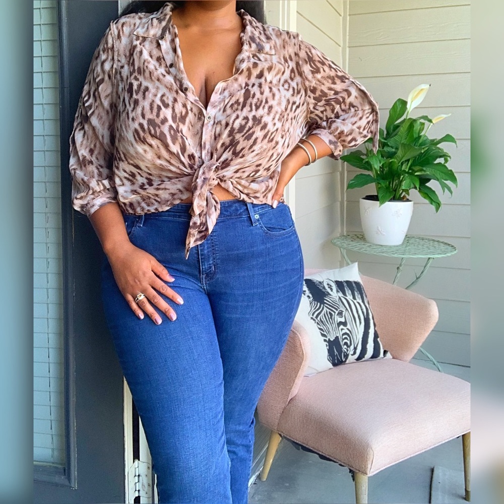 1X Sheer Leopard Print Blouse